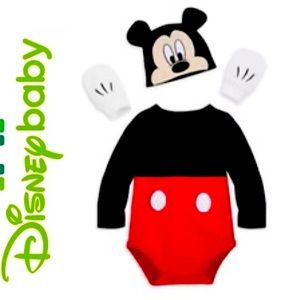 NWT DISNEY MICKEY MOUSE COSTUME BEANIE ONESIE AND MATCHING GLOVES HALLOWEEN
